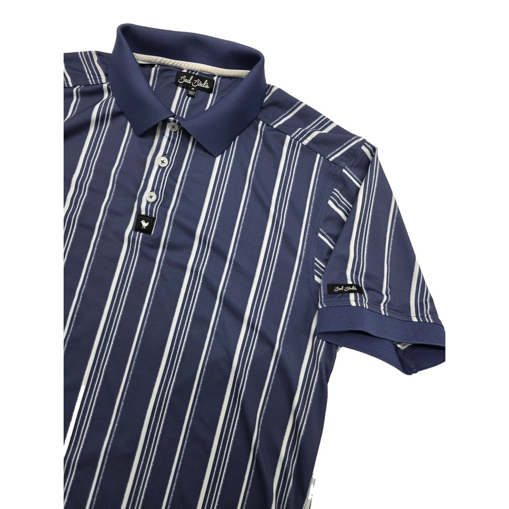 Bad Birdie Polo Shirt Mens Medium Blue‎ White Striped Golf Performance